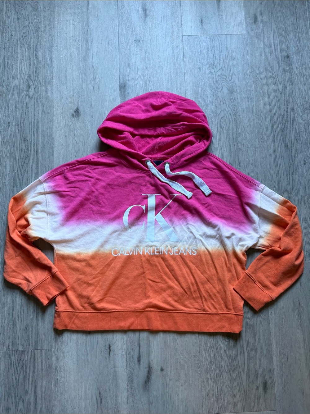 Calvin Klein jeans cropped Hoodie, XL Pink orange dip dye hombre sweatshirt